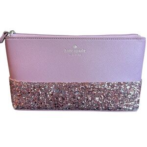 Kate Spade Greta Court Glitter Dusty Rose Cosmetic Bag (NWOT)